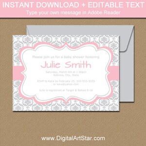 pink and gray baby shower invitations