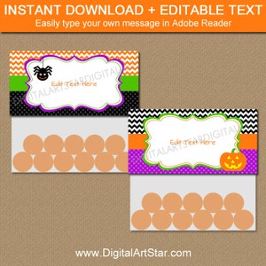 Printable Halloween Bag Toppers Downloadable Halloween Party Favors EDITABLE Chevron Bag Tags Halloween Bag Labels INSTANT Download image 1