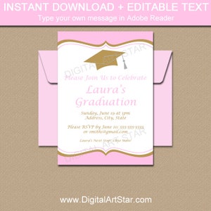 Pink Gold Graduation Invitation Template Girl Graduation Party Invitations Instant Download Printable 2024 Graduation Invitations G6 image 1