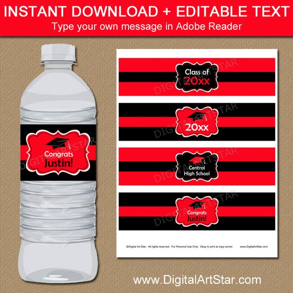 Graduation Water Bottle Labels Instant Download High School Etsy