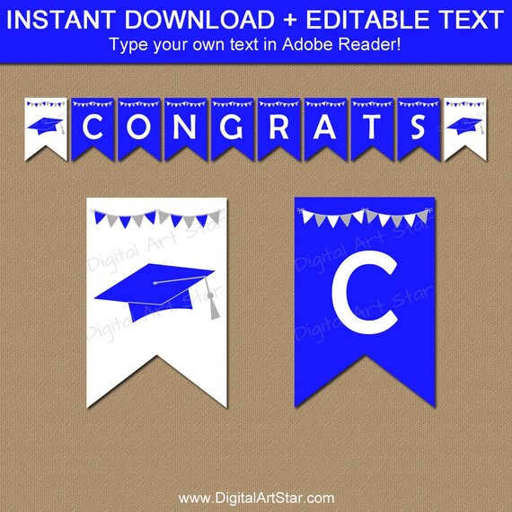Graduation Banner Printable, Royal Blue and White Graduation Party Decorations 2021, High School Graduation Decorations, Editable Banner G7 Il_570xn