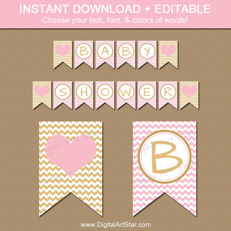 Pink And Gold Baby Shower Banner Instant Image 0