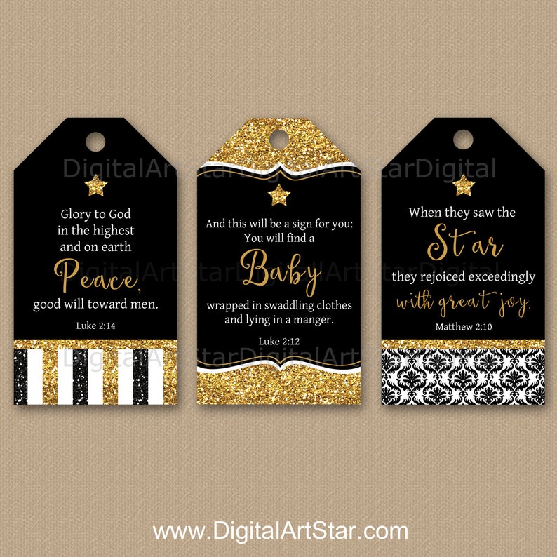 Printable Christian Christmas Tags Christian Gift Tags Bible Verse Tags Printable Christmas Tags Glitter Christmas Gift Tags B4 image 1