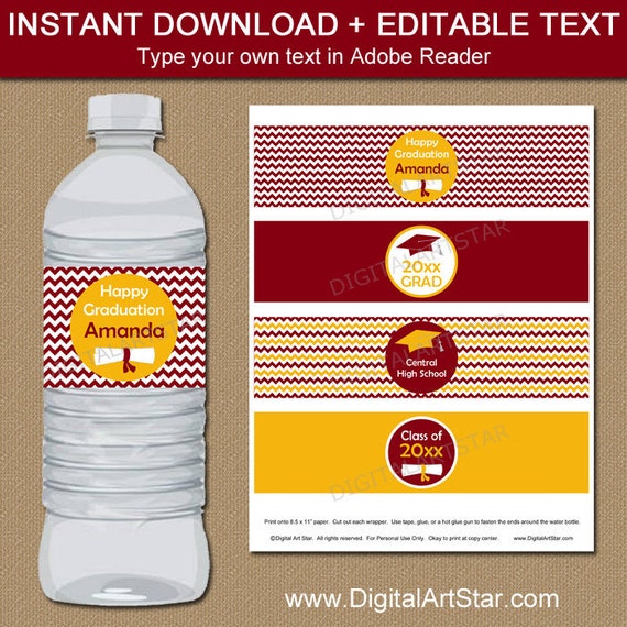 High School Graduation Party Ideas, Burgundy and Gold Graduation Water Bottle Labels, Burgundy and Yellow Graduation Decorations 2021 G3 Il_570xn