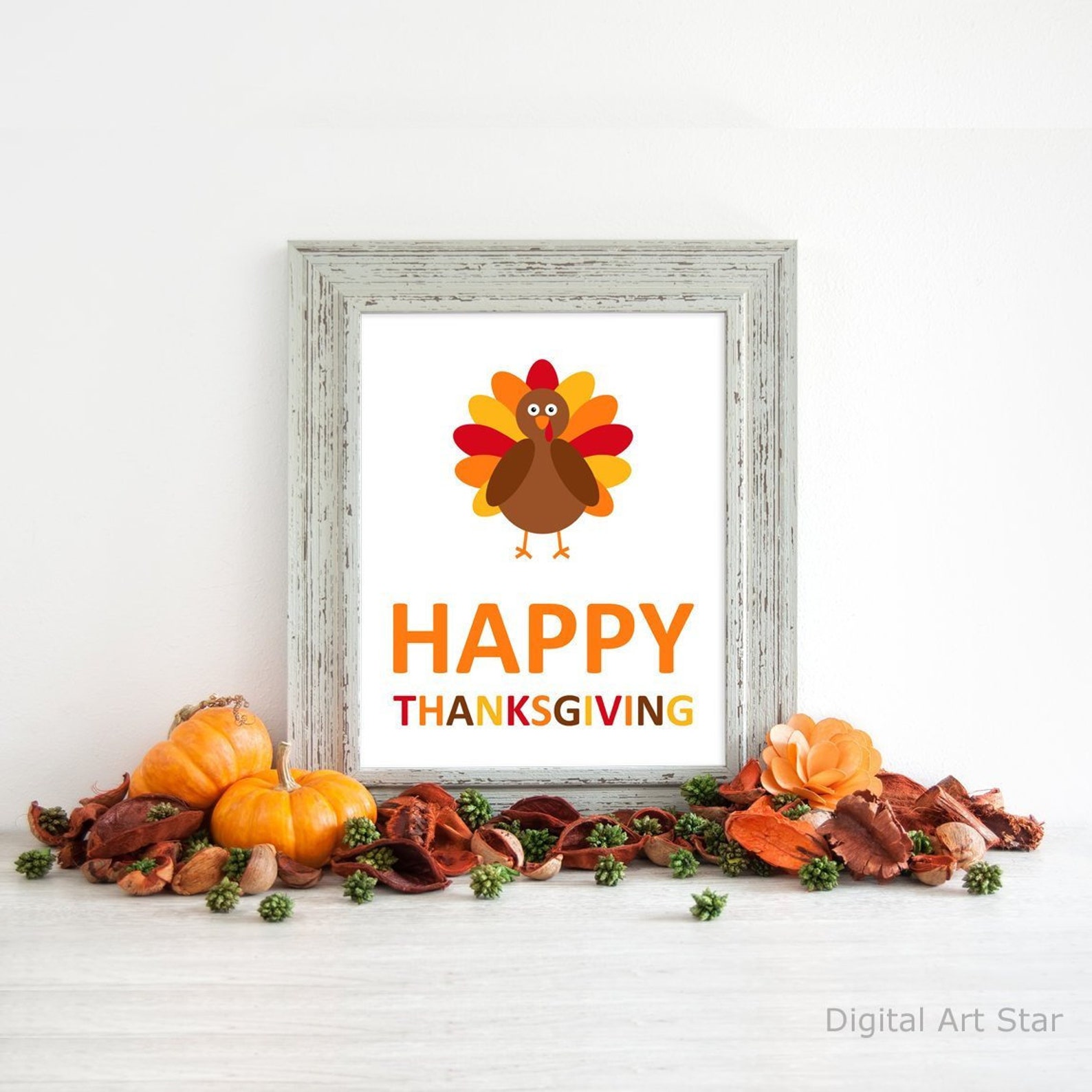 Happy Thanksgiving Printable Sign, Thanksgiving Wall Decor, Turkey Wall ...