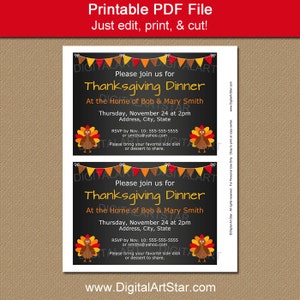 Thanksgiving Dinner Invitation Template Thanksgiving Chalkboard Invites Printable Turkey Invitations Thanksgiving Baby Announcement image 2