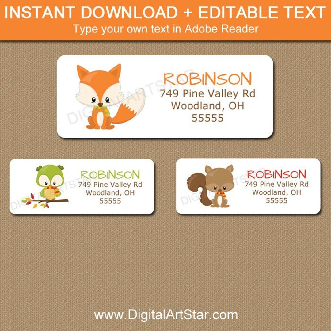 Fall Woodland Address Labels Printable, Woodland Animal Address Labels