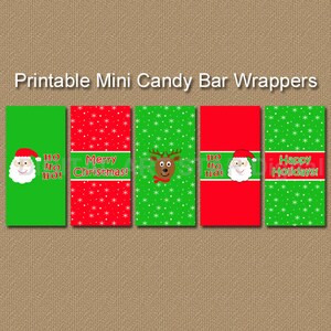 Printable Christmas Candy Wrappers Candy Bar Wrappers DIY Holiday Party Favors Santa, Reindeer Stocking Stuffers INSTANT DOWNLOAD C4 image 1