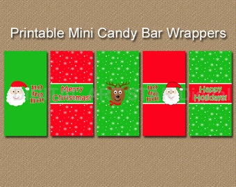 Printable Christmas Candy Wrappers - Candy Bar Wrappers - DIY Holiday Party Favors - Santa, Reindeer Stocking Stuffers - INSTANT DOWNLOAD C4