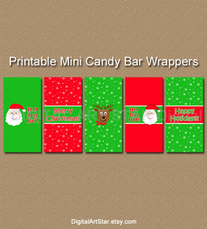 Printable Christmas Candy Wrappers Candy Bar Wrappers DIY Holiday Party Favors Santa, Reindeer Stocking Stuffers INSTANT DOWNLOAD C4 image 1