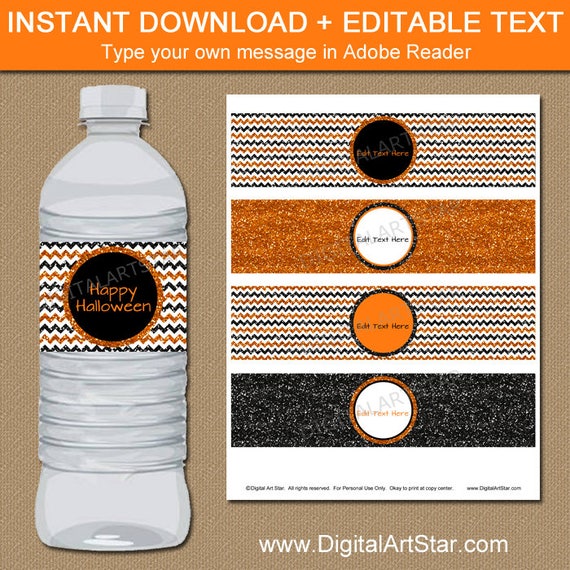 Halloween Bottle Wrap Template, Halloween Water Bottle Labels Printable, Halloween Party Ideas, Orange and Black Water Bottle Stickers B8 Il_570xn