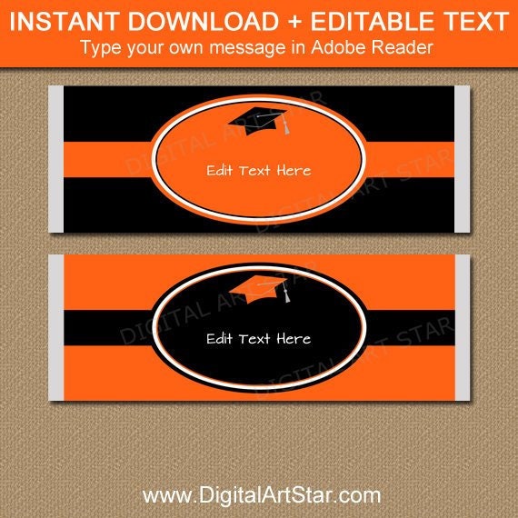 Orange and Black Graduation Candy Bar Labels, Graduation Candy Wrappers Printable Graduation Favors, Graduation Template Instant Download G5 Il_570xn
