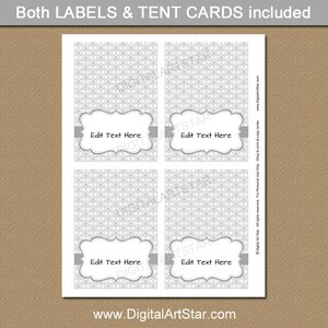 Silver Place Cards, Wedding Labels, Tent Cards, 25th Anniversary Printable Food Card, Food Tents, Candy Buffet Labels, Editable Template PDF image 3