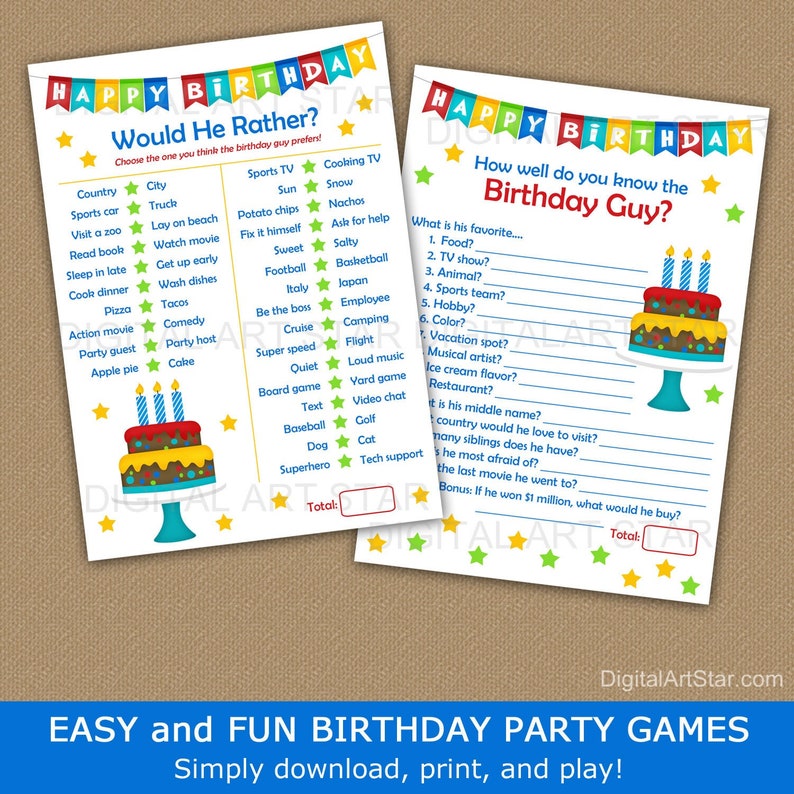 Birthday Party Games for Adults Printable Birthday Games - Etsy