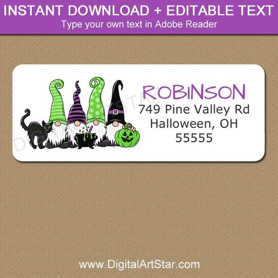 Editable Halloween Address Label Template Gnome Halloween Etsy
