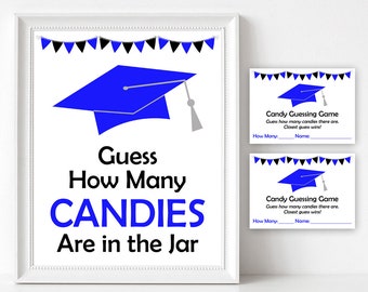 2024 Graduation Game Printable, Royal Blue Graduation Candy Guessing Game, Graduation Game Sign, Guess How Many Candies Are in the Jar G7