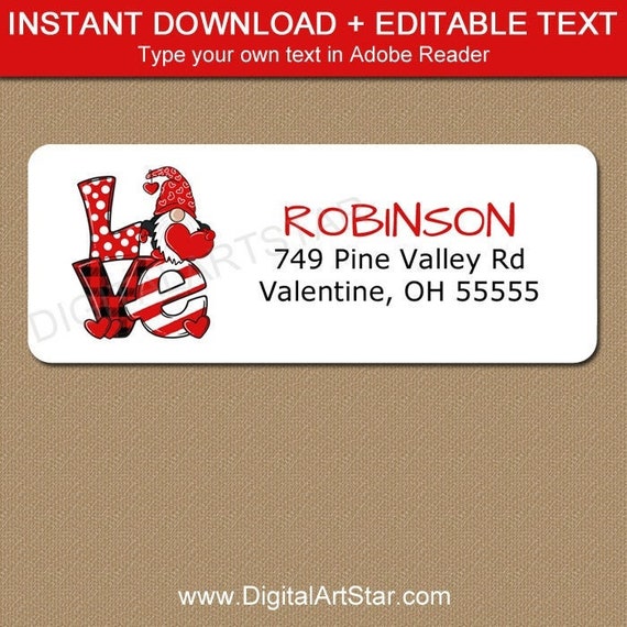 LOVE Address Labels Printable Valentine Return Address Label Template Download Valentine Gnome