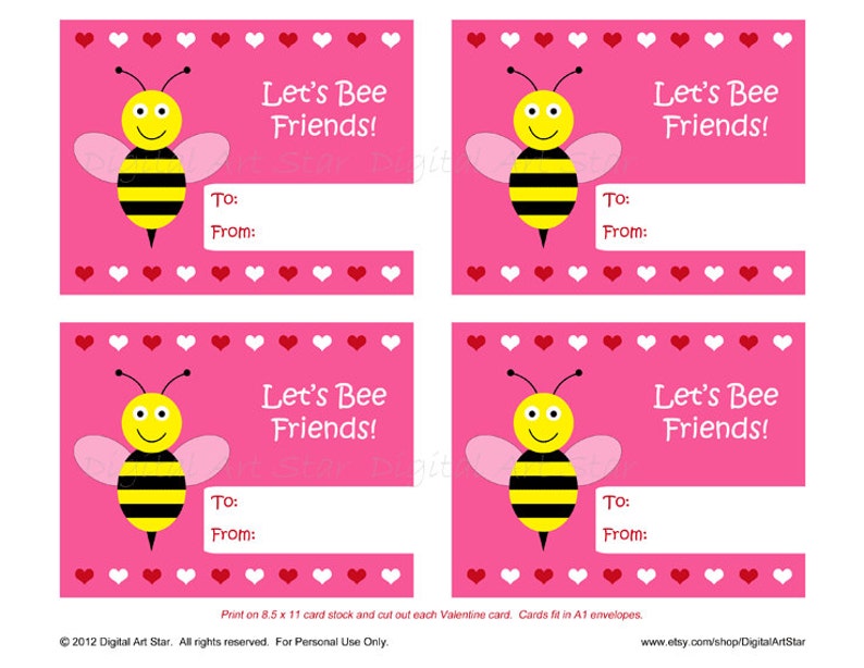 Printable Valentine's Day Cards for Kids DIY Bumble Bee | Etsy