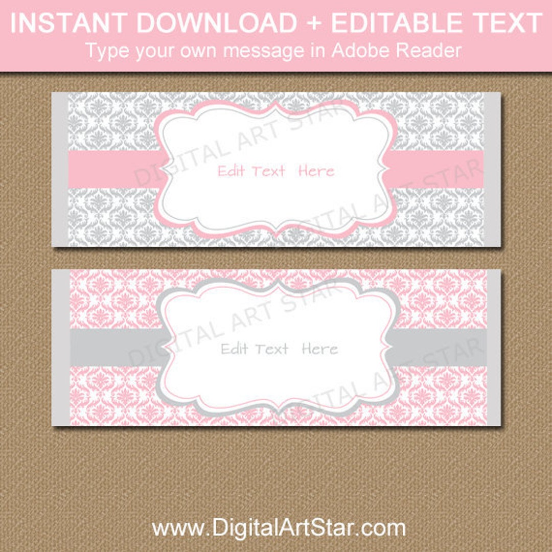 Chocolate Bar Wrappers, Printable Candy Bar Wrapper Template, Pink and ...