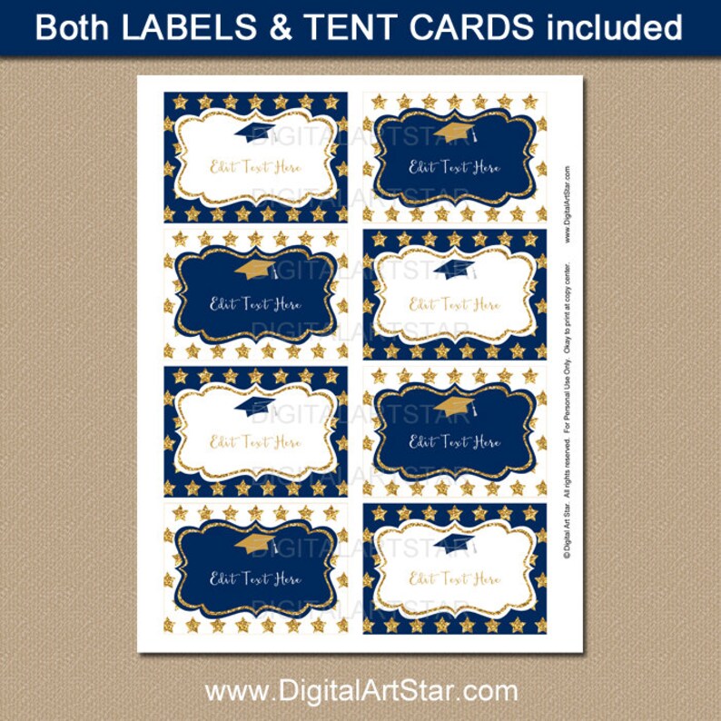 Navy Blue and Gold Graduation Candy Buffet Labels Printable Etsy