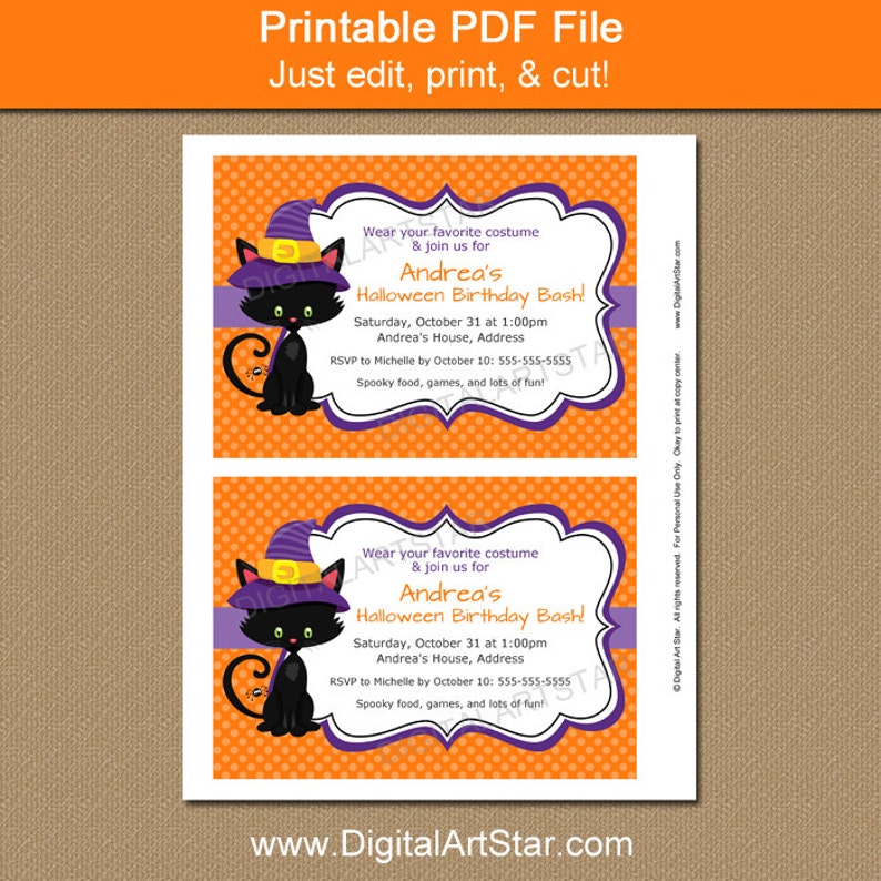 Cute Halloween Invitation Printable, Kids Halloween Party Invitation, Kids Birthday Halloween Invites, Girl Birthday Invitation Template image 2