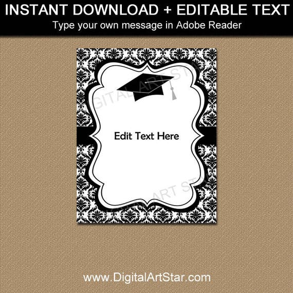 Printable Graduation Sign, Black and White Graduation Party Decorations, College Graduation Sign, High School Graduation Party Sign Download Il_570xn