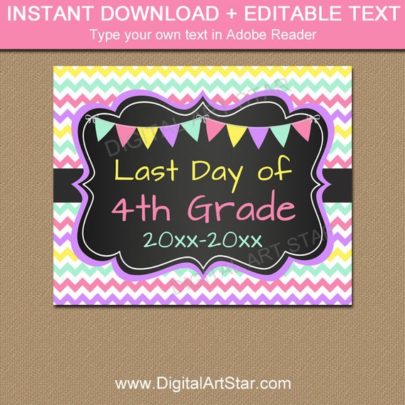 Last Day of School Sign Download, Last Day of 4th Grade Sign Printable ...