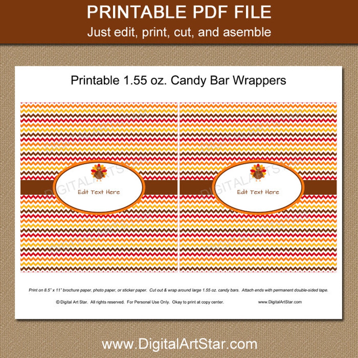 Thanksgiving Printable Candy Bar Wrappers Editable Template - Etsy