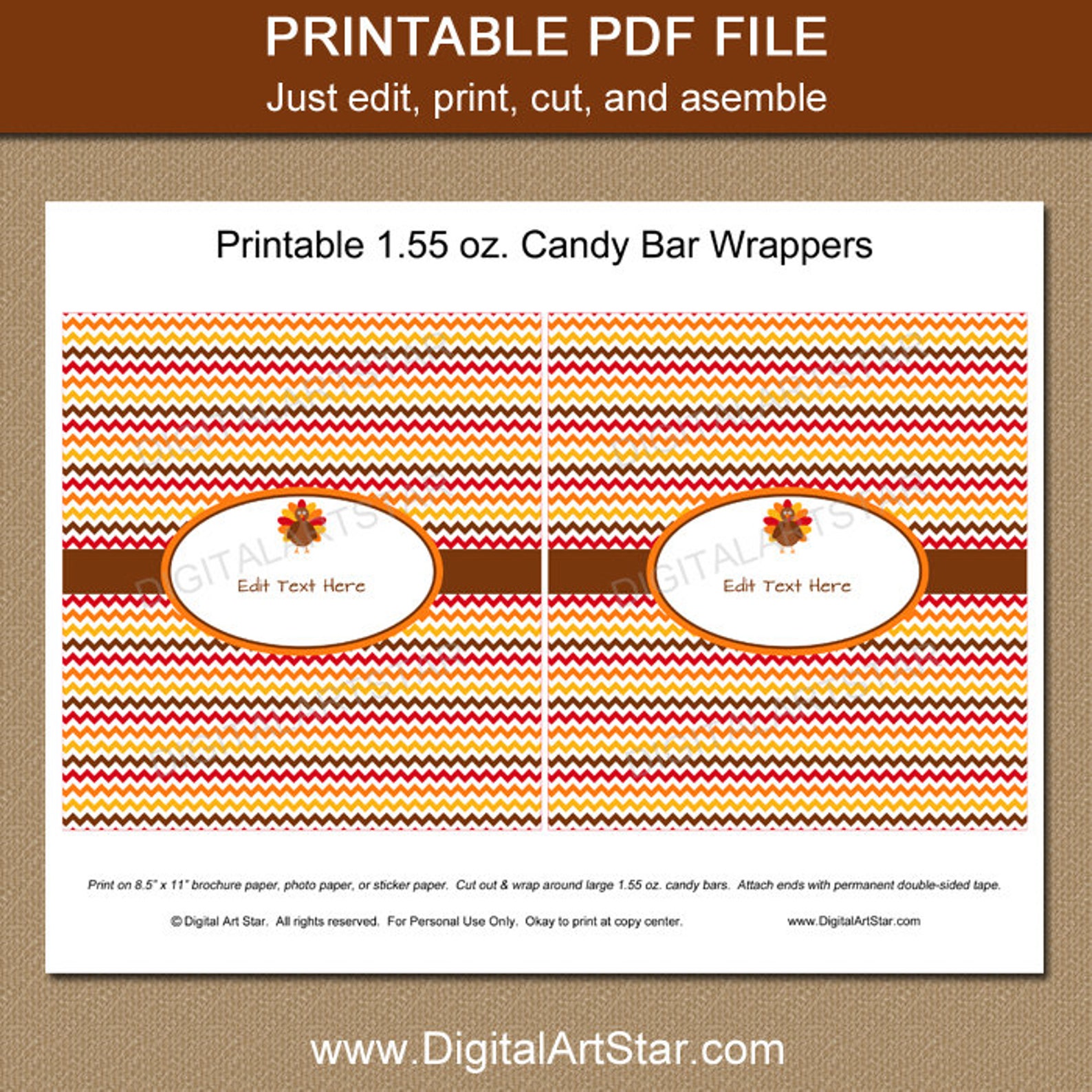 Thanksgiving Printable Candy Bar Wrappers Editable Template - Etsy