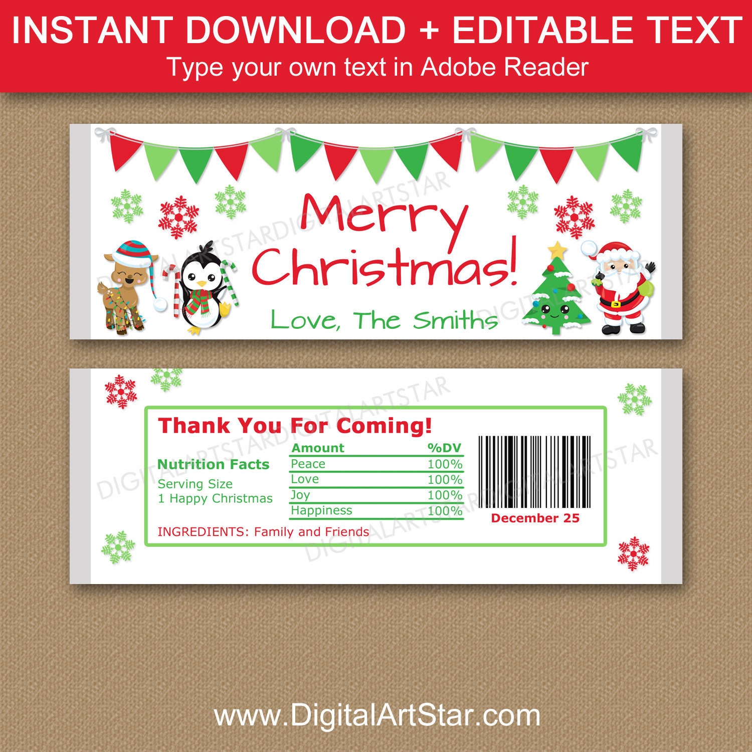 Template Christmas Rapper Paper Editable Christmas Party Favors Christmas Chocolate Wrapper ...