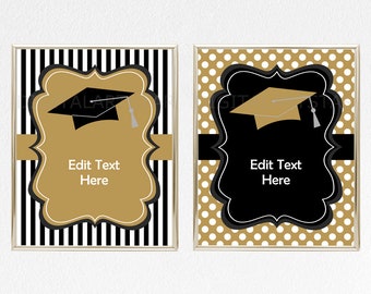 Graduation Sign Template, Black and Gold Graduation Signs for Table, Graduation Decorations 2024, Graduation Printables, Door Sign G4