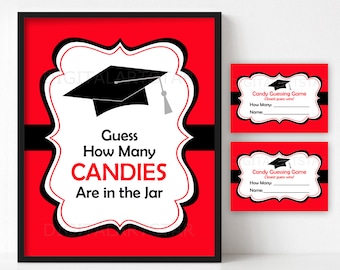 2024 Graduation Candy Guessing Game and Sign, Guess How Many Candies Graduation Red and Black, Printable Graduation Games for Party G1