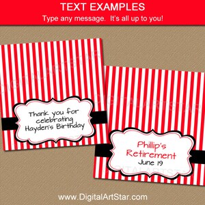 Editable Bag Toppers, Birthday Party Favors For Adults, Retirement Party Favors, Goodie Bag Template, Red and White Party Printables B3 image 3