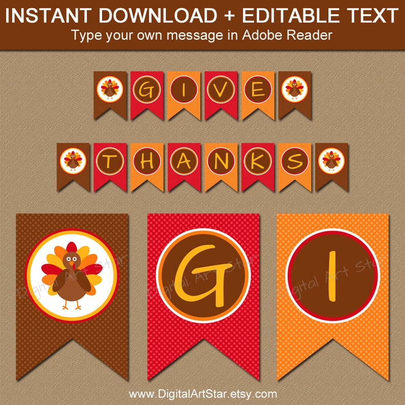 Printable Thanksgiving Banner - EDITABLE Thanksgiving Banner - Do-it-yourself Turkey Banner - Printable Thanksgiving Decor - Social gathering Decorations T1 image about Printable Thanksgiving Banner called Printable Thanksgiving Banner - EDITABLE Thanksgiving Banner - Do it yourself Turkey Banner - Printable Thanksgiving Decor - Occasion Decorations T1
