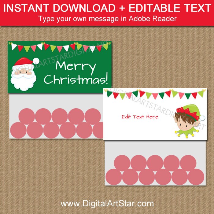 Christmas Bag Labels Santa Bag Topper Template Christmas Party Bag Toppers Holiday Treat Bag Toppers Elf Bag Tags Instant Download C2 - Treat bag label template
