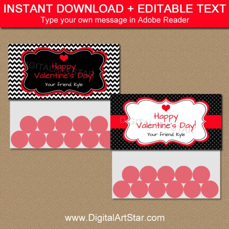 Valentine Party Favors V1 Valentine Bag Toppers EDITABLE Valentine Bag Labels Instant Download Printable Valentines Day Bag Toppers