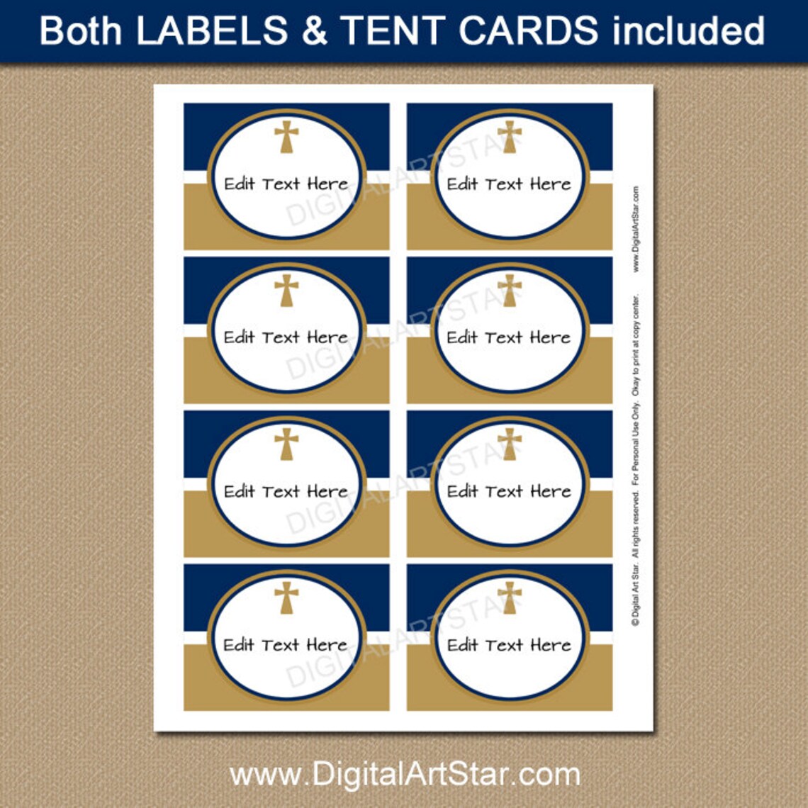 Baptism Labels Baptism Food Label Template Navy &amp; Gold - Etsy