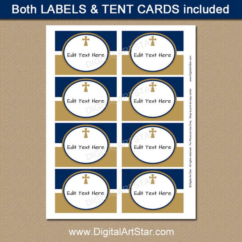 Baptism Labels Baptism Food Label Template Navy & Gold Etsy