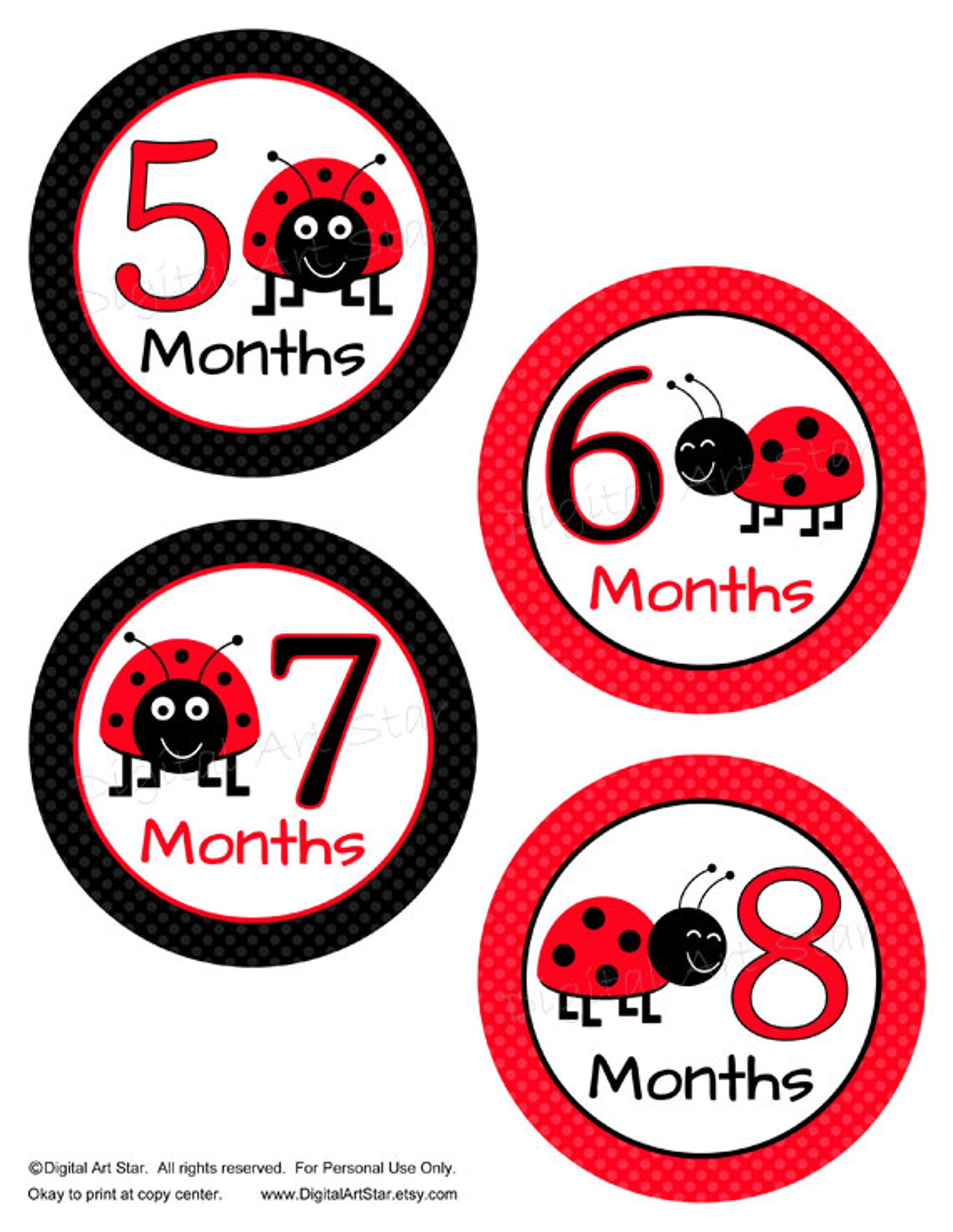 Baby Monthly Stickers Iron on Transfers Ladybugs Printable Etsy