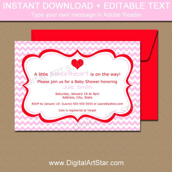 Downloadable Valentines Day Invitation - EDITABLE Valentine Party Invitation - Printable Valentines Day Baby Shower Invitation Template V1 Il_570xn