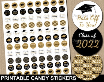 Black and Gold Graduation Party Favors 2022 Graduation Candy Stickers PRINTABLE, High School Graduation Party Ideas, Candy Labels G2