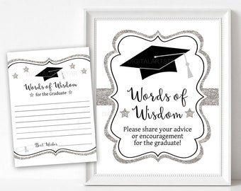 Words of Wisdom Graduation Party Sign Printable and Matching Words of Wisdom for Graduate Cards PDF, Advice for the Graduate Download