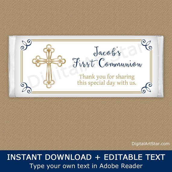 Boy First Communion Favors, First Communion Candy Wrappers for Boy, 1st Communion Chocolate Bar Wrappers, Candy Bar Label Template FC2 Il_570xn
