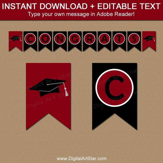 graduation banner template burgundy and black graduation party decorations graduation banner 2022 editable banner printable banner g1 by digital art star catch my party