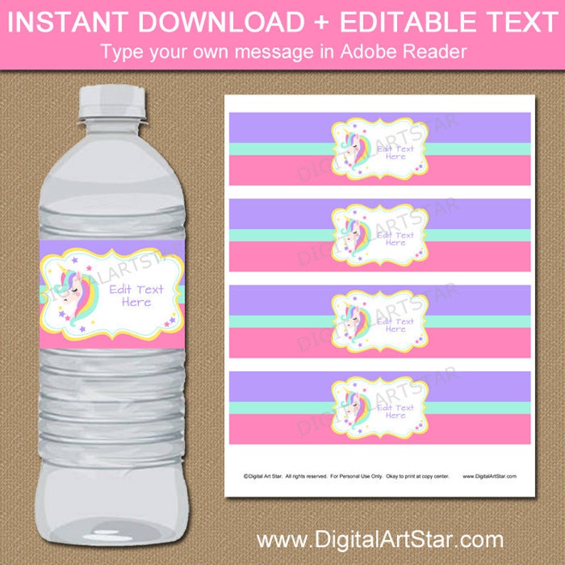 Unicorn Birthday Ideas Unicorn Label U1 Unicorn Water Bottle Labels Unicorn Decorations Unicorn Theme Party Pink and Purple Baby Shower