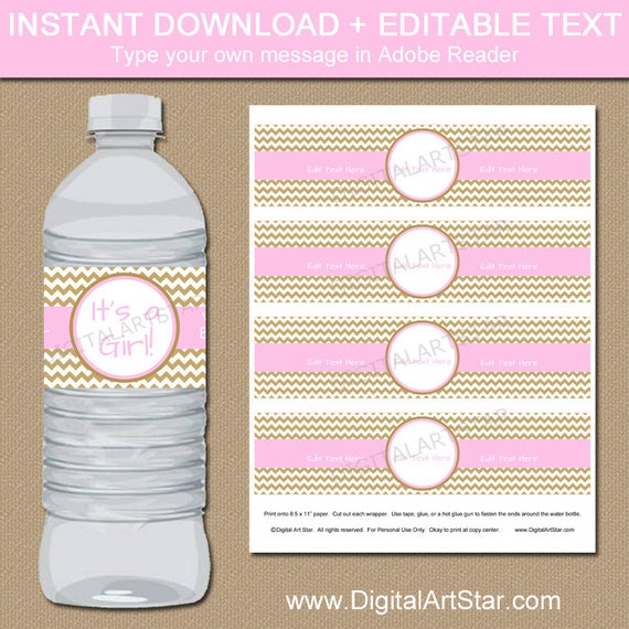 Baby Shower Water Bottle Labels In Pink And Gold Chevron EDITABLE baby-shower-water-bottle-labels-in-pink-and-gold-chevron-editable