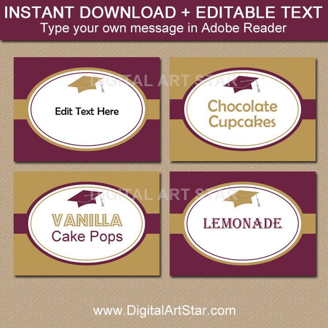 Graduation Themed Labels Maroon and Gold Graduation Party Labels Candy Buffet Labels - Etsy