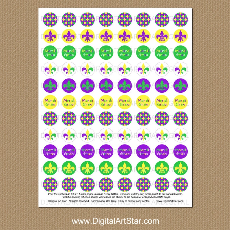 Mardi Gras Candy Stickers, imprimable Mardi Gras Stickers, DIY Party Favors, Mardi Gras Birthday Idea, Candy Labels Téléchargement instantané M1 image 2