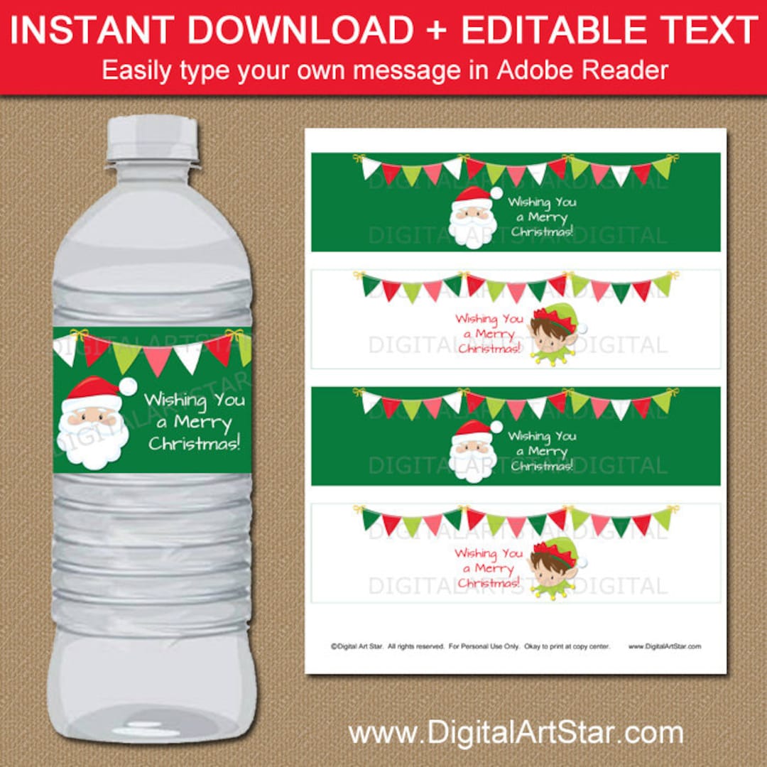 PRINTABLE Christmas Water Bottle Labels Editable Santa Water Bottle ...