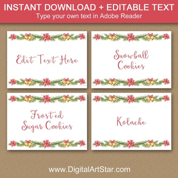 Holiday Place Cards - Christmas Food Labels - Editable Christmas Labels ...